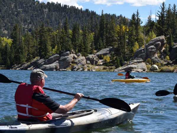 People kayaking on water in Scotland