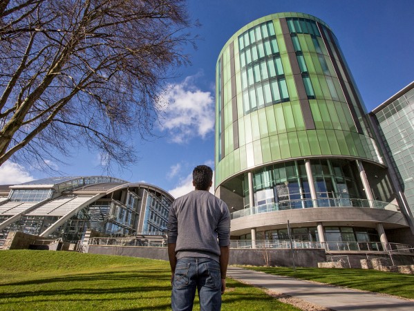 person looking up at the library tower on the rgu campus person looking up at the library tower on the rgu campus